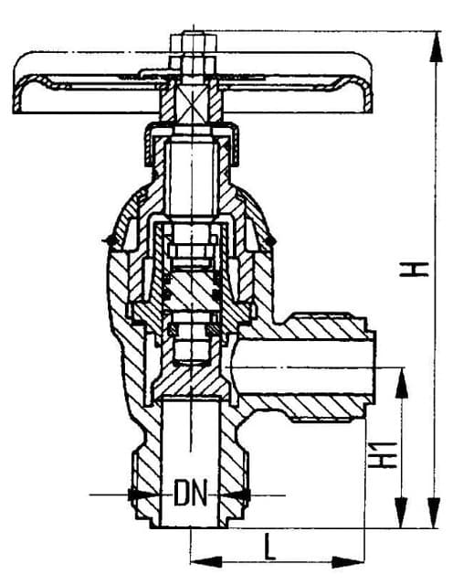 Клапан запорный бронзовый угловой фланцевый бессальниковый ДУ40 Ру25 ч.521-35.3440-01