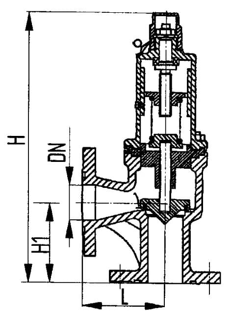 Клапан предохранительный латунный угловой штуцерный ДУ25 Ру9 ч.524-03.029